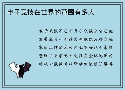 电子竞技在世界的范围有多大